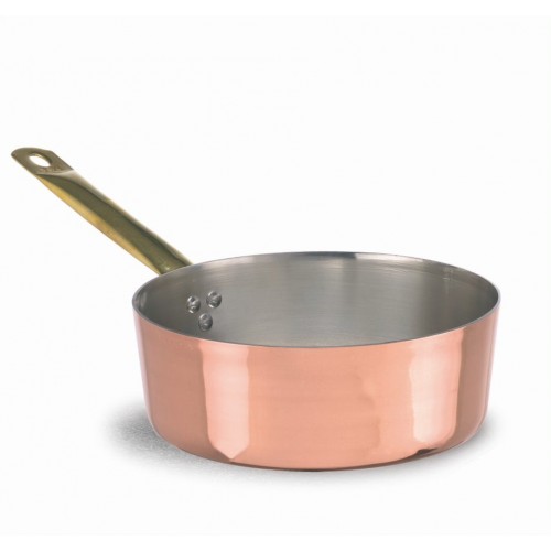 Low casserole in tinned copper with 1 long handle